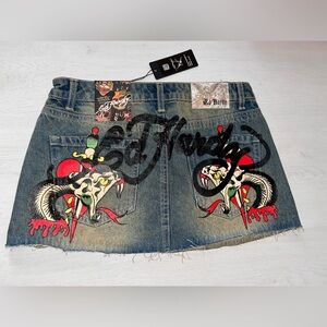 BNWT!! Ed Hardy Blue Denim Skirt with Graphic Design